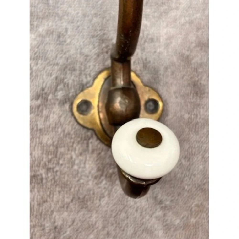 Vintage Brass Double Wall Hook with White Ceramic Ball Finials Taiwan